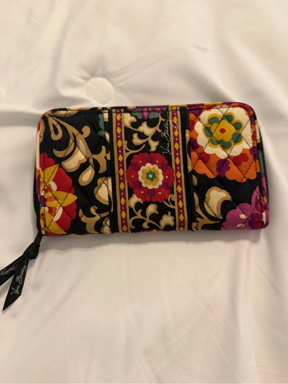 Vera Bradley Black Floral Multi-Color Quilted Zip Wallet